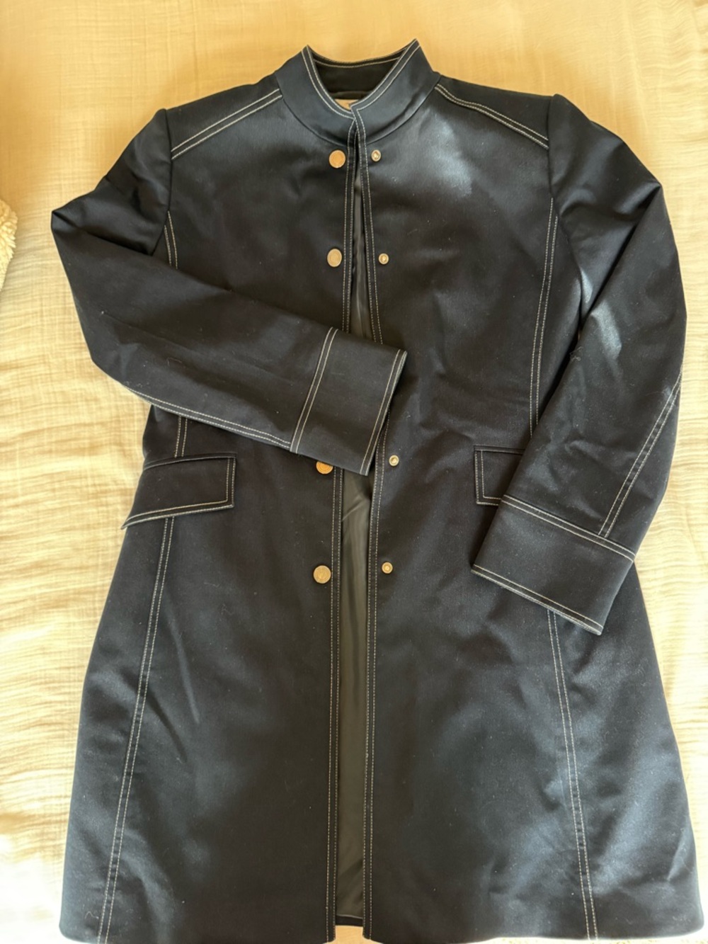 Tahari Black Pea Coat with Contrast Stitching